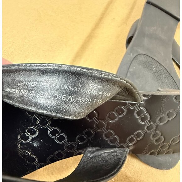 Tory Burch Monroe Black Leather Logo Flip Flops Womens Size 8M Embossed Sole - Picture 7 of 10